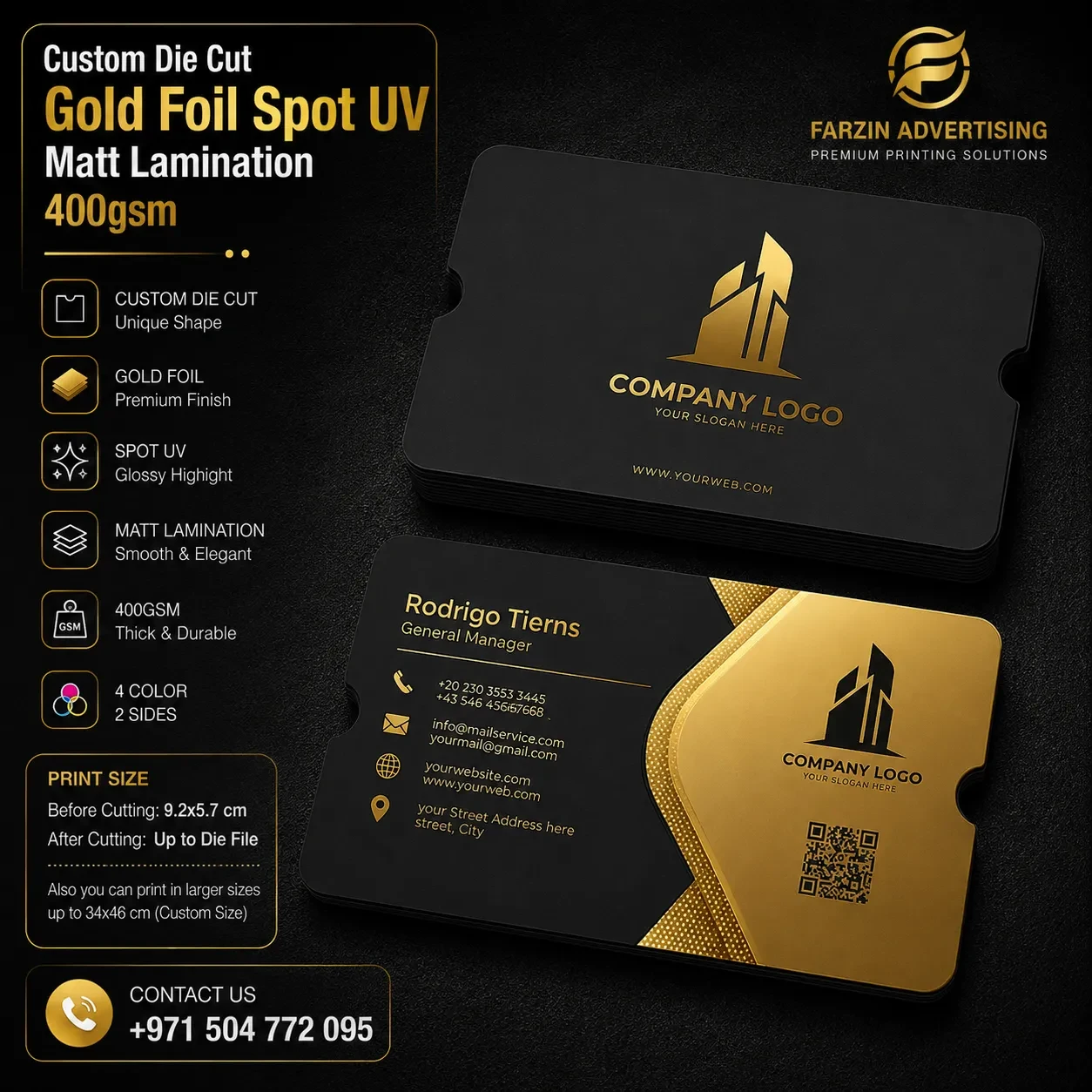 Custom Die Cut Gold Foil Spot UV Matt Lamination 400gsm